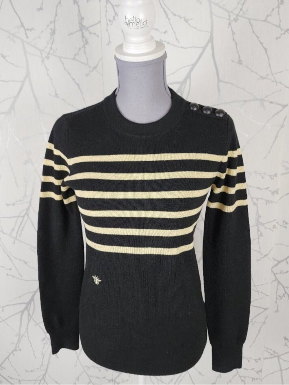 Dior D Uniforms Black Gold Stripe Wool Blend Crewneck Sweater